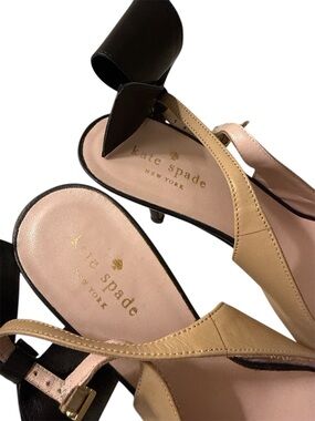 Kate Spade Jax Nude & Black Bows Black trim Slingback 3" Heels